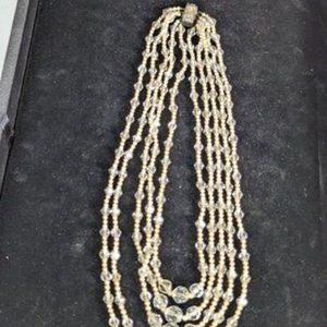 Beautiful vintage multistrand beaded necklace with sterling silver clasp